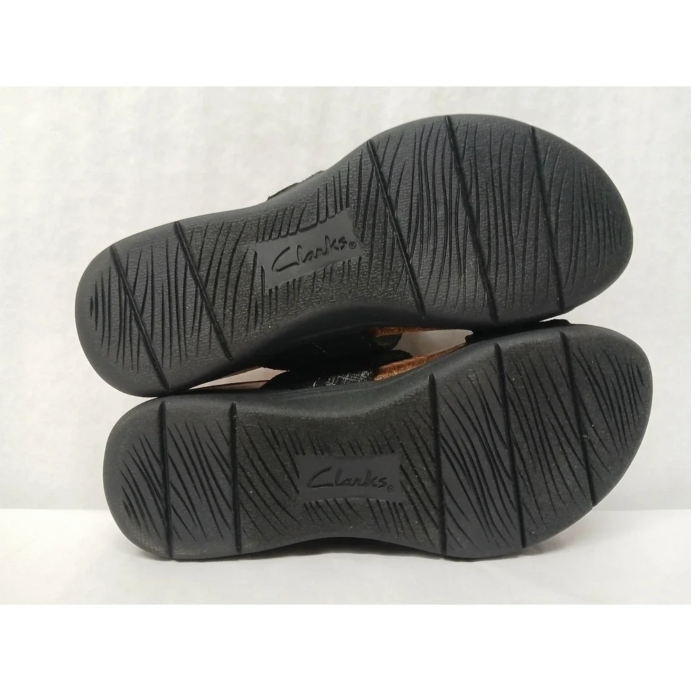 Clarks Women's April‎ Dusk Black Leather Adjustable Sandals 26172318 Sz 7